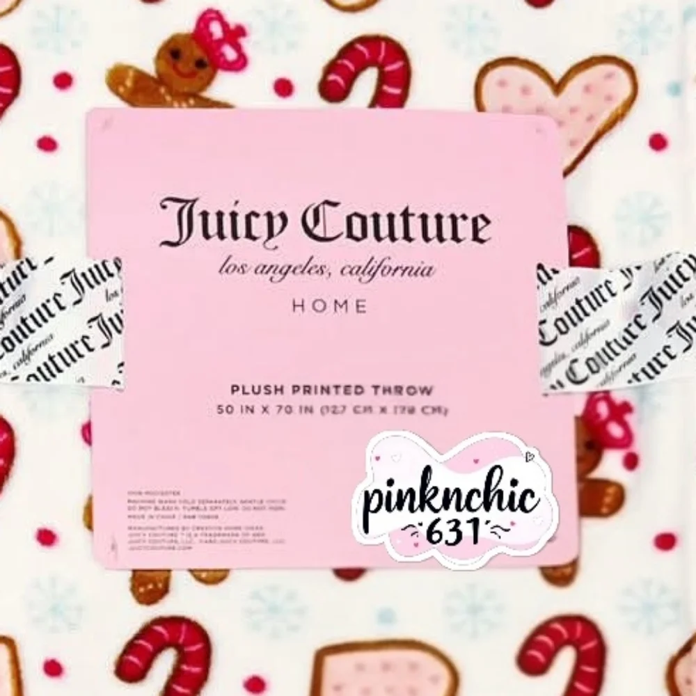Juicy Couture Candy Cane and Gingerbread Man Christmas Throw Blanket